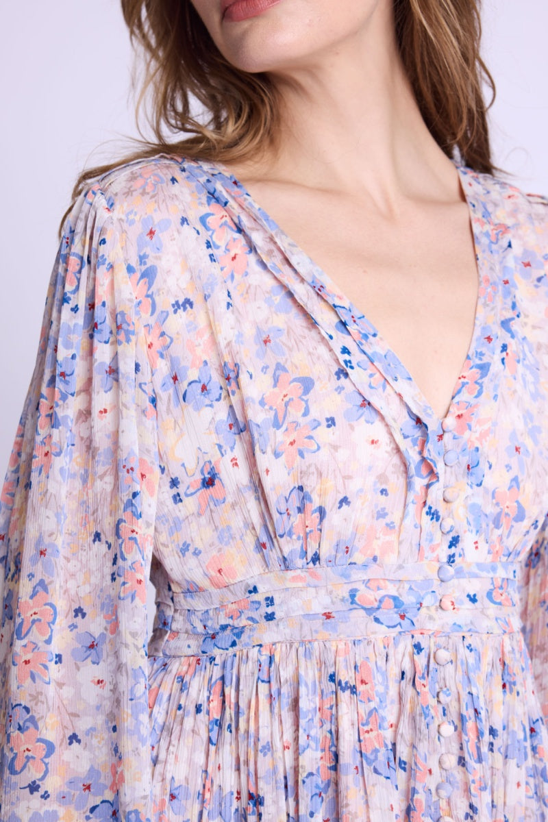 Berenice - Short Dress V-Neck Front Buttons - Gardenprint