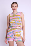 Crochet Round Neck Tank Top - Babyblue