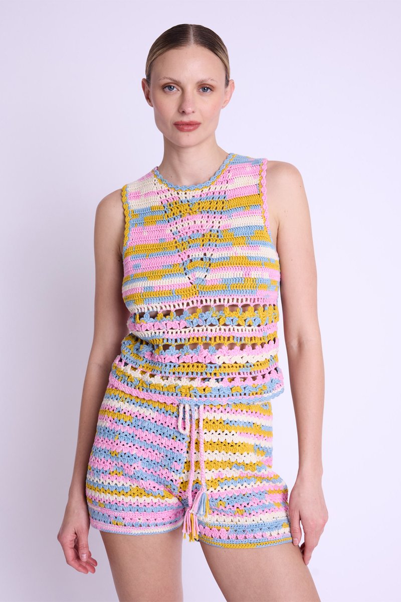 Crochet Round Neck Tank Top - Babyblue