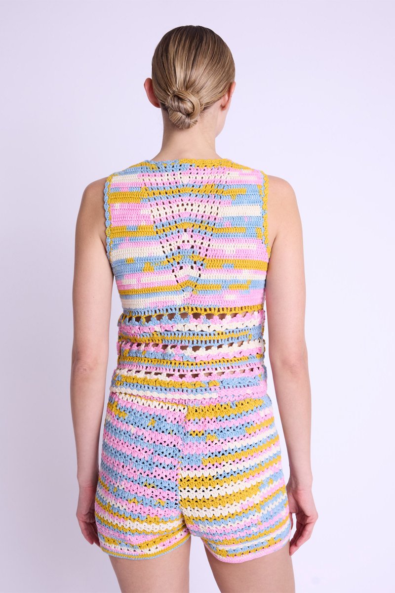 Top sin mangas de crochet con cuello redondo - Azul bebé