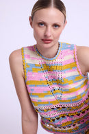 Crochet Round Neck Tank Top - Babyblue