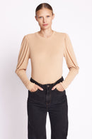 Camiseta Cuello Redondo Ml Manga Plisada - Camel