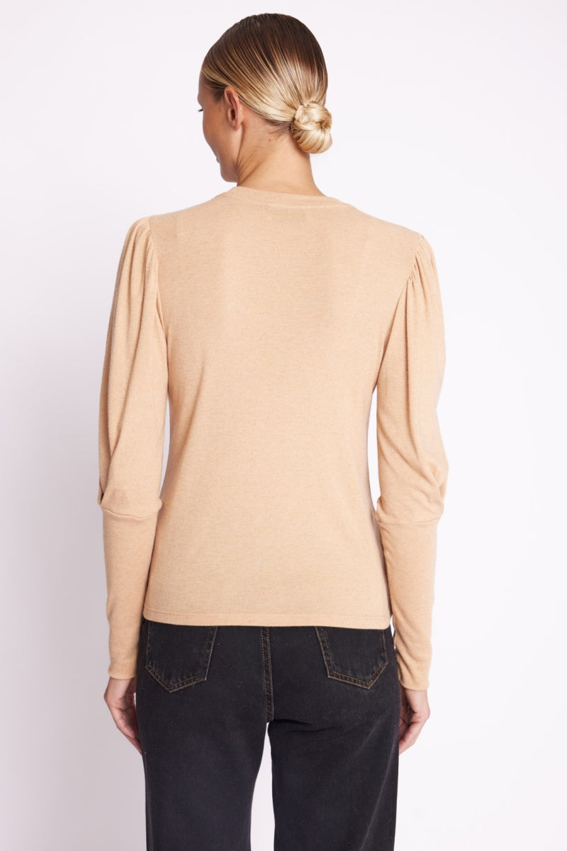 Camiseta Cuello Redondo Ml Manga Plisada - Camel