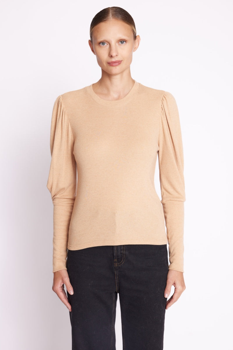 Camiseta Cuello Redondo Ml Manga Plisada - Camel