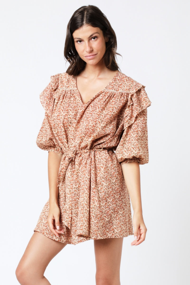 Robe Courte Ceinture - Orange Paisley