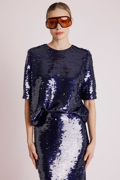 Top Manche Courte Sequins - Purple