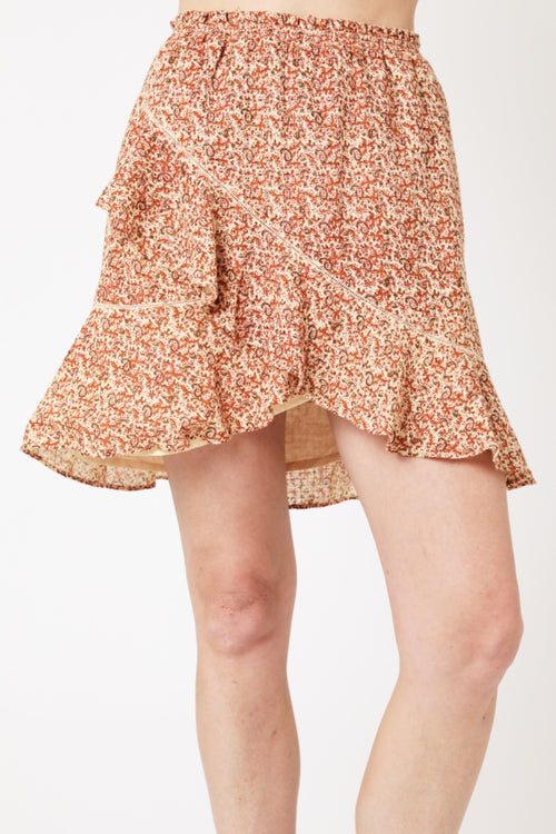 Jupe Courte Imprimé Asymetrique - Orange Paisley