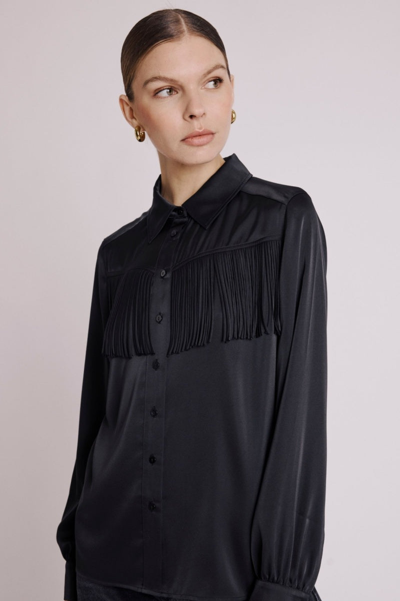 Berenice - Camisa Con Flecos En El Pecho - Black
