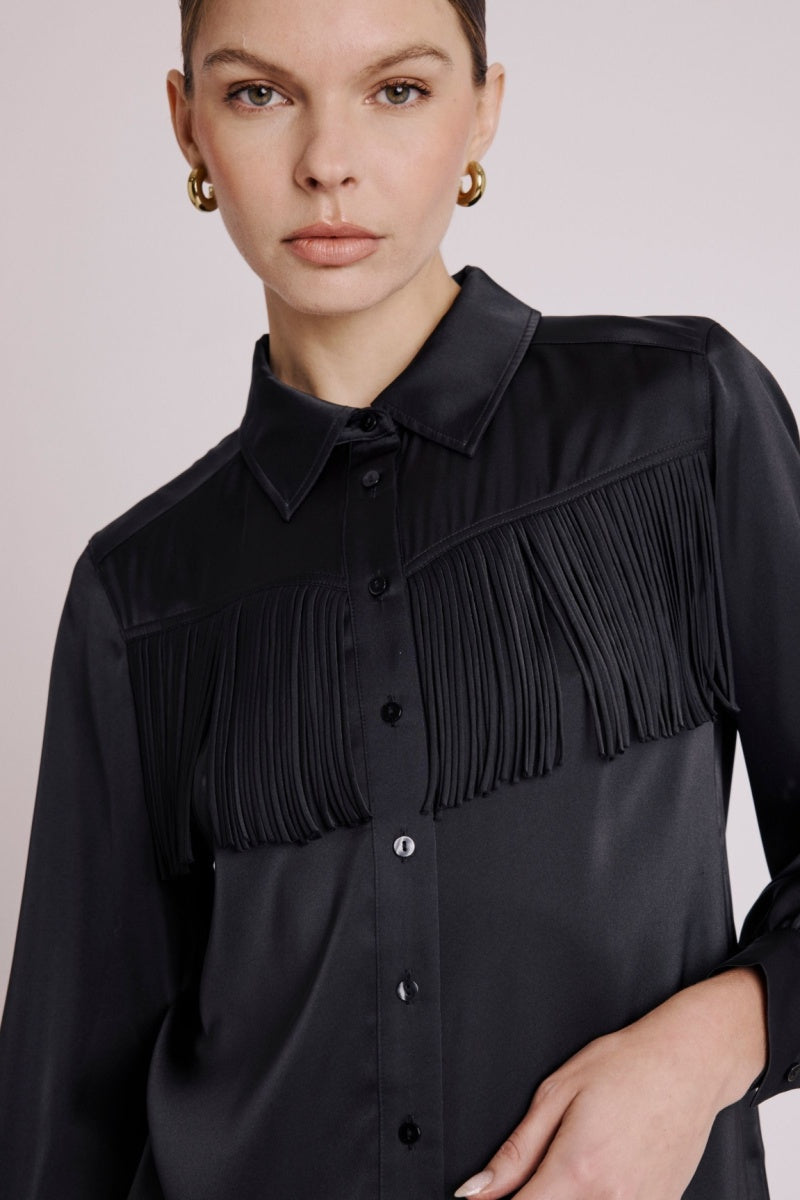 Berenice - Camisa Con Flecos En El Pecho - Black