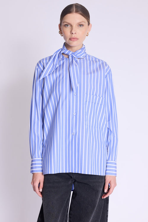 Chemise Rayee Col Amovible - Blue