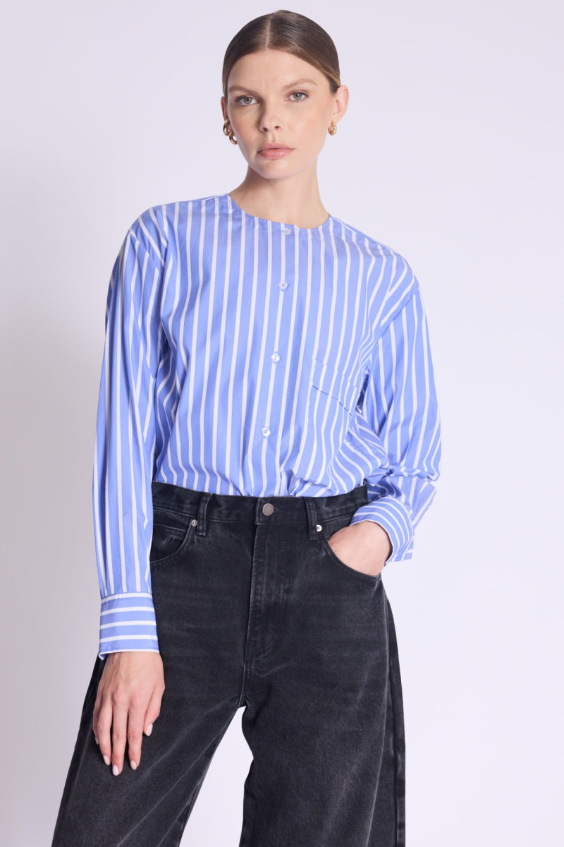 Berenice - Camisa de Rayas Cuello Desmontable - Blue