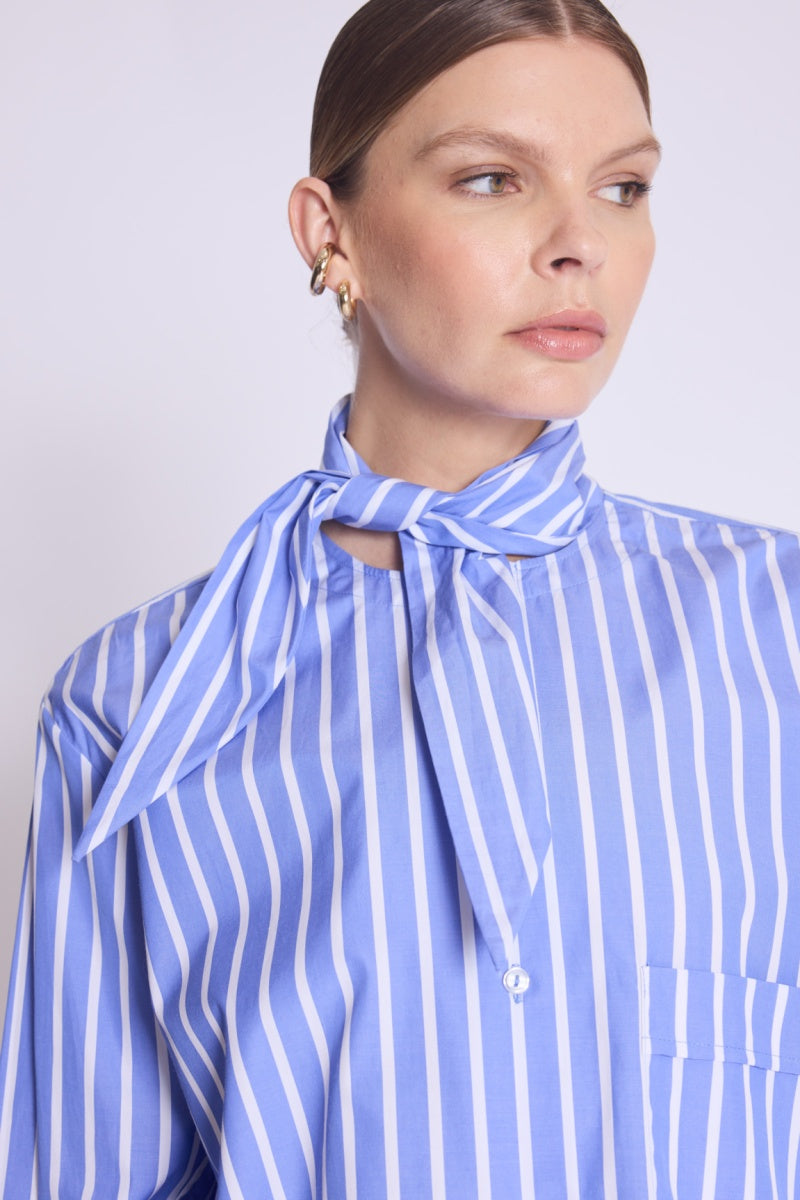 Berenice - Camisa de Rayas Cuello Desmontable - Blue