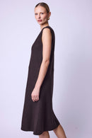 Robe Longue Sans Manches Col V - Brown