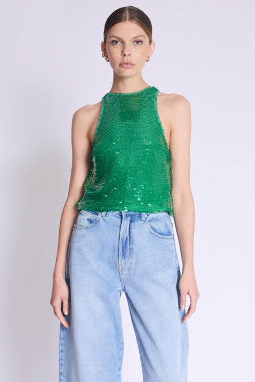 Top Sans Manche A Sequins - Green
