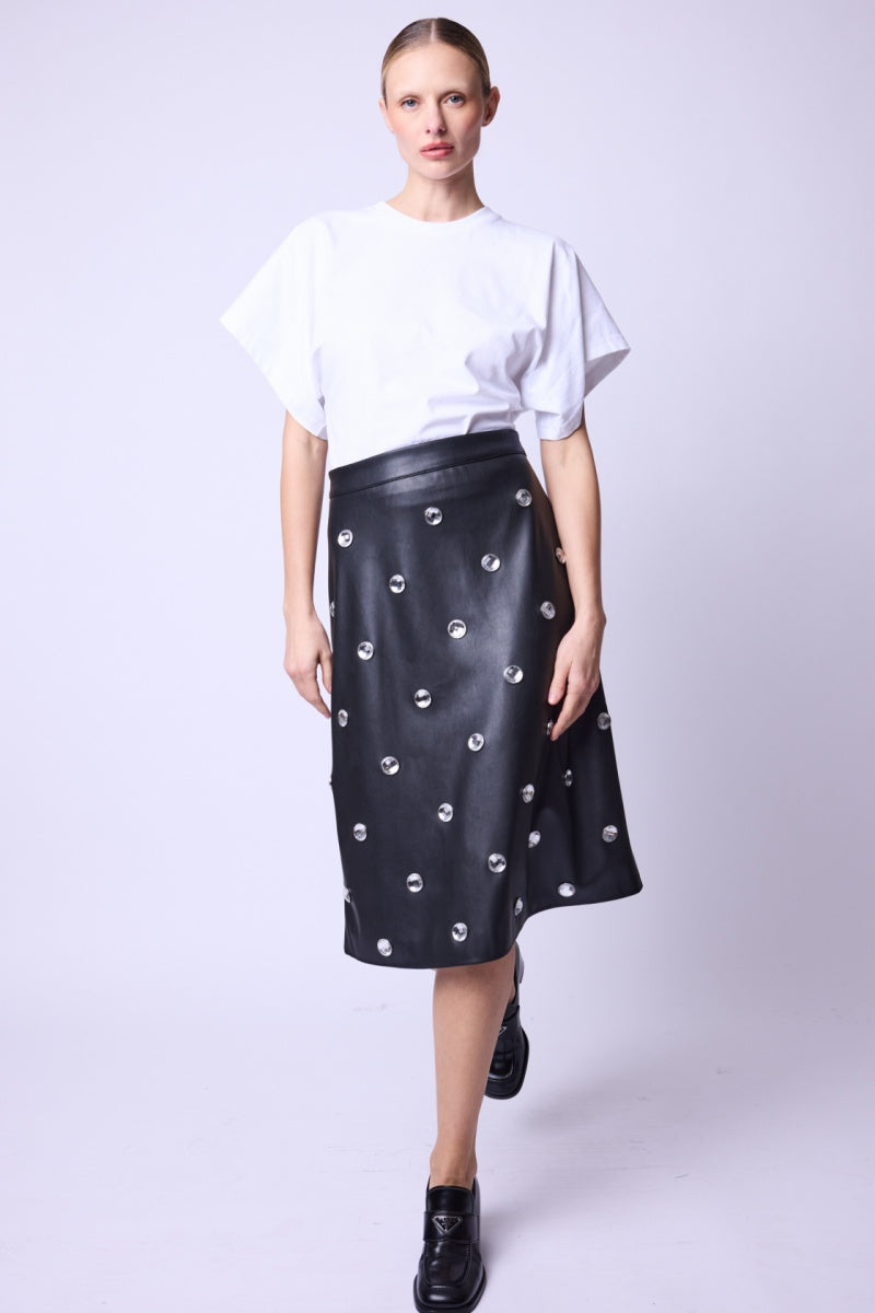 Jupe Mi Longue Avec Bouton Fan - Black