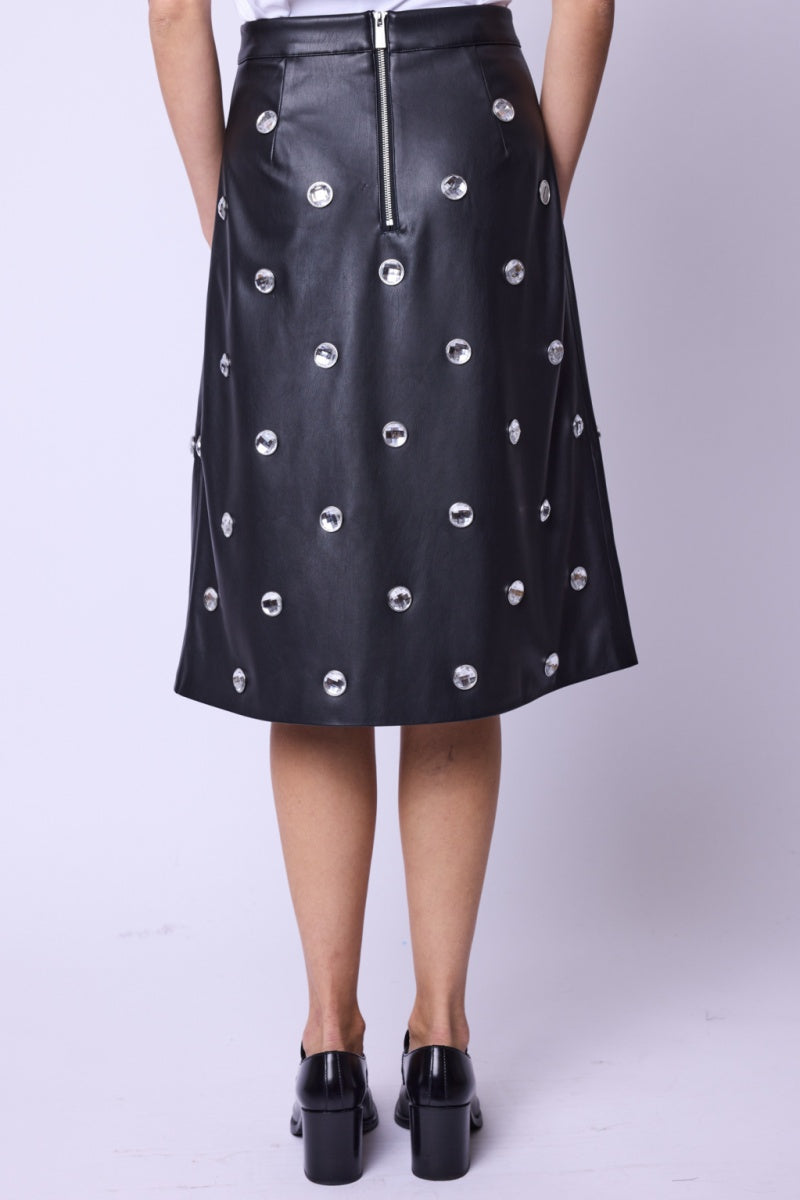 Jupe Mi Longue Avec Bouton Fan - Black