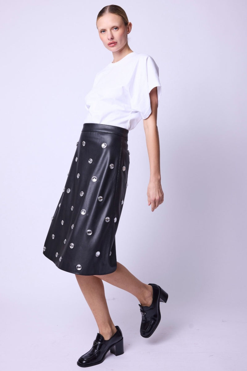 Jupe Mi Longue Avec Bouton Fan - Black