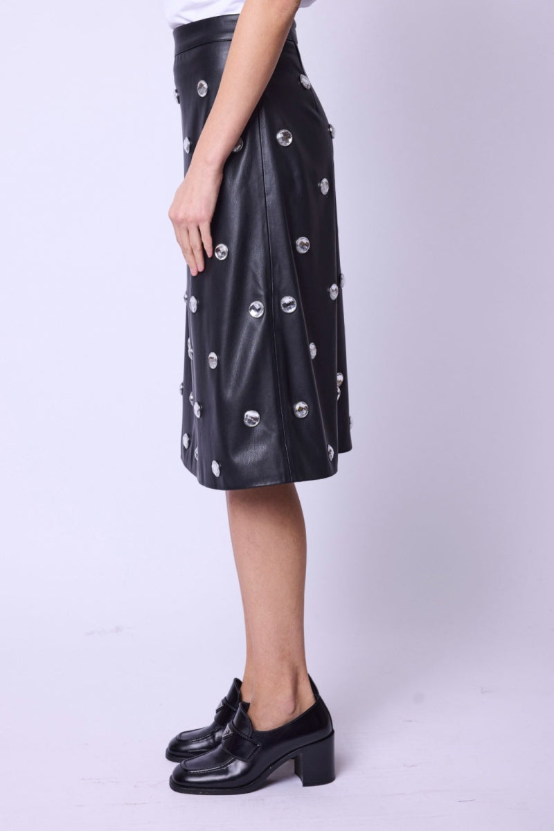 Jupe Mi Longue Avec Bouton Fan - Black