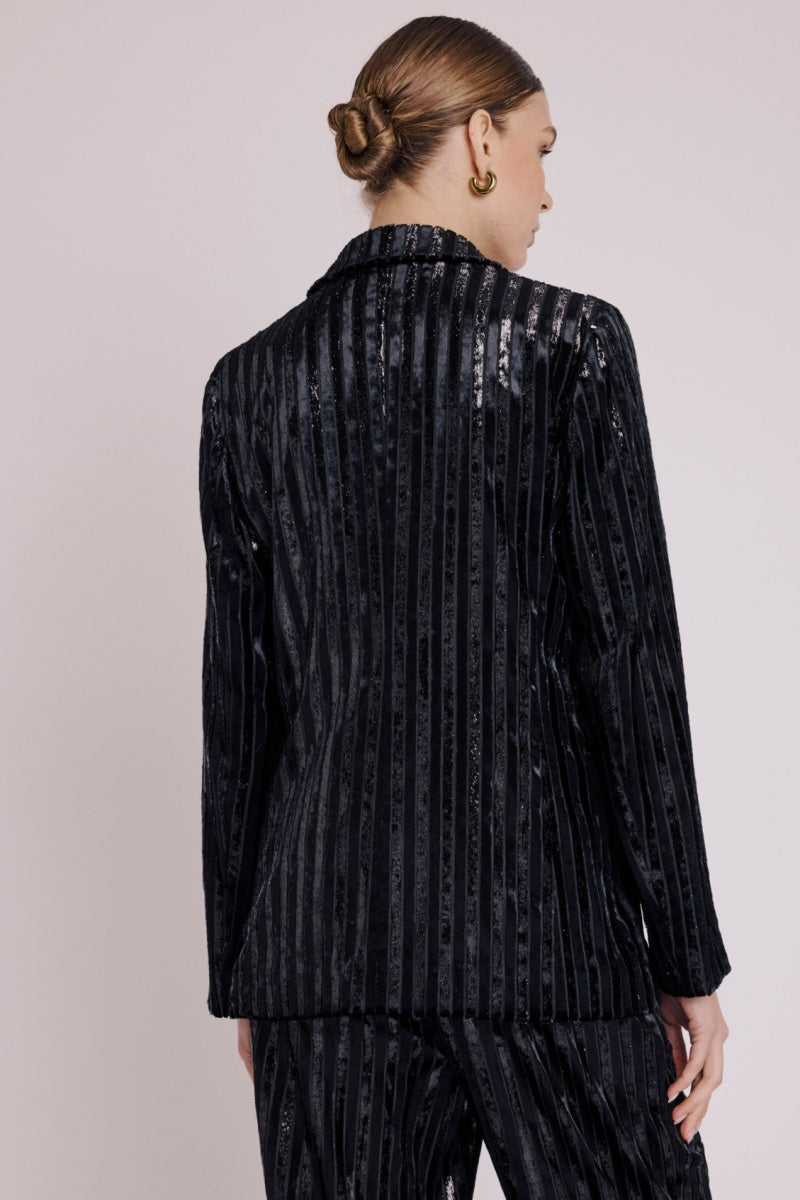 Berenice - Chaqueta Recta con Bolsillo - Stripeburnoutblack