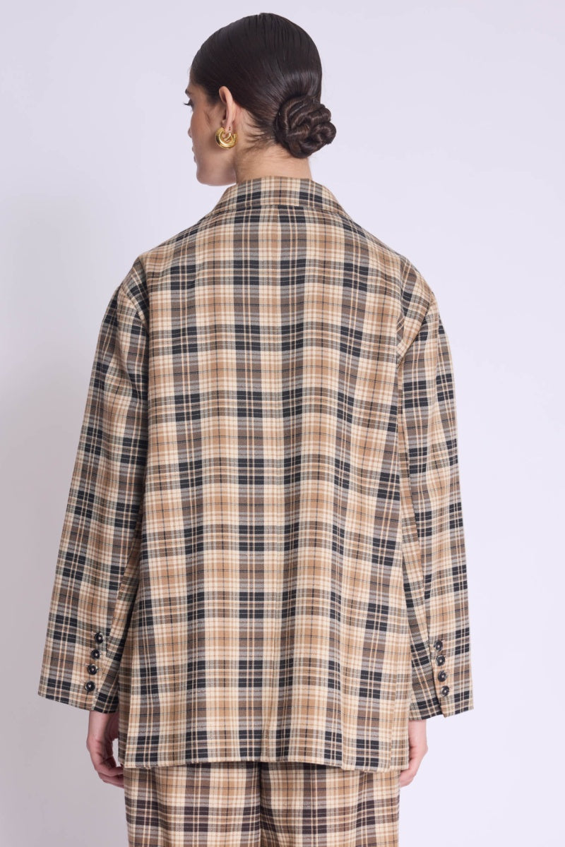 Blazer de imitación oversize - Estampado de lúrex a cuadros