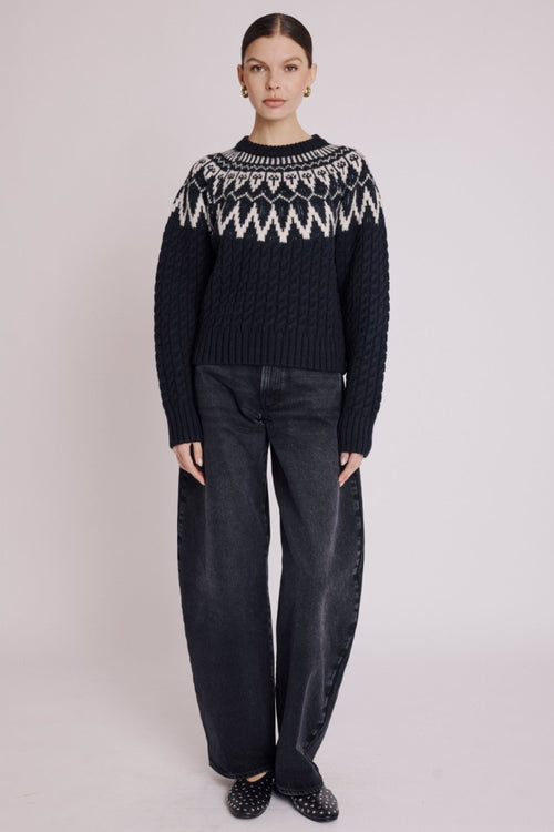 Pull Col Rond Ml Jacquard - Blackforest