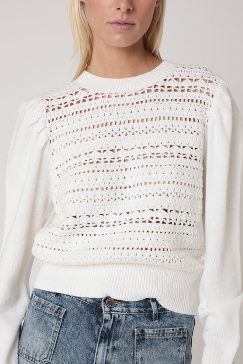 Pull Col Rond Crochet - White