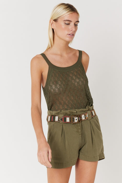 Short Denim Taille Haute - Khaki