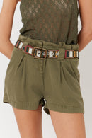 Short Denim Taille Haute - Khaki
