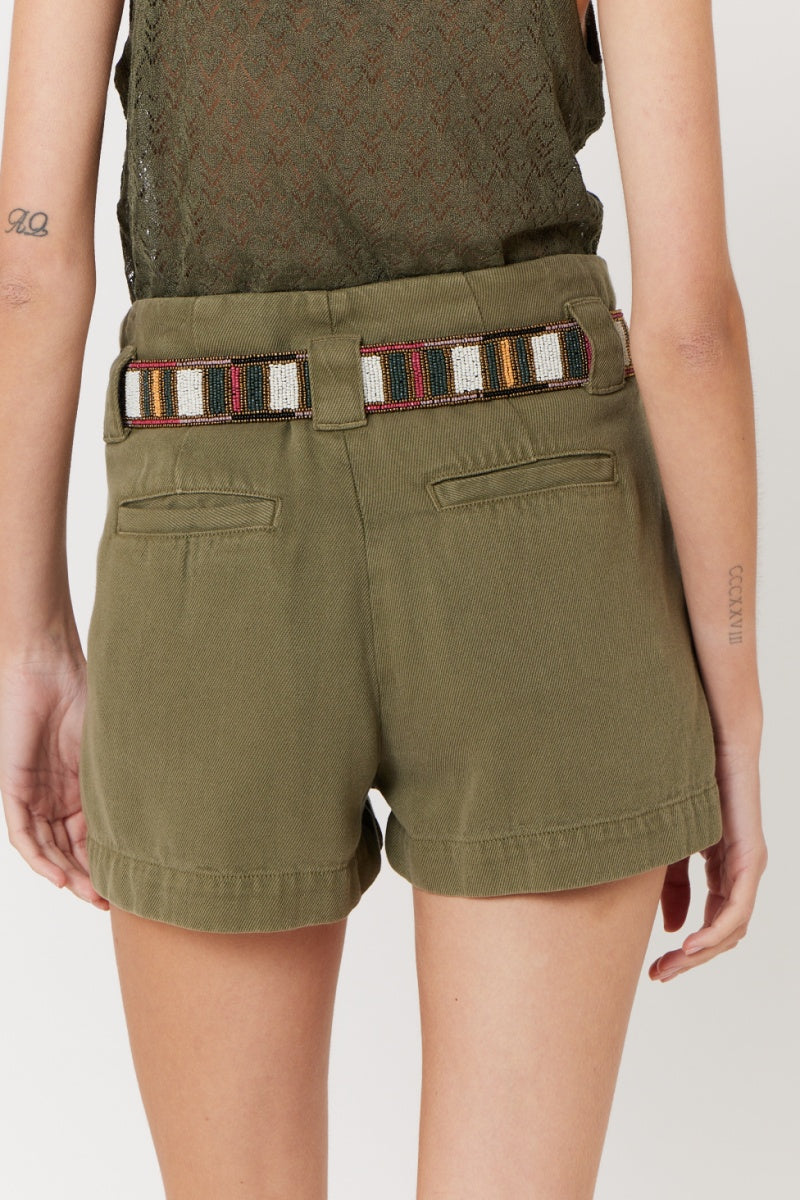 Short Denim Taille Haute - Khaki