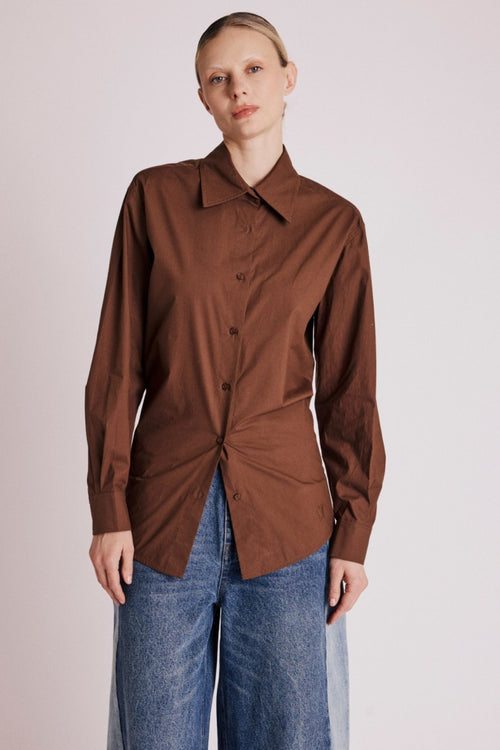 Chemise Ceintree Unie - Brown