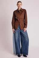 Chemise Ceintree Unie - Brown
