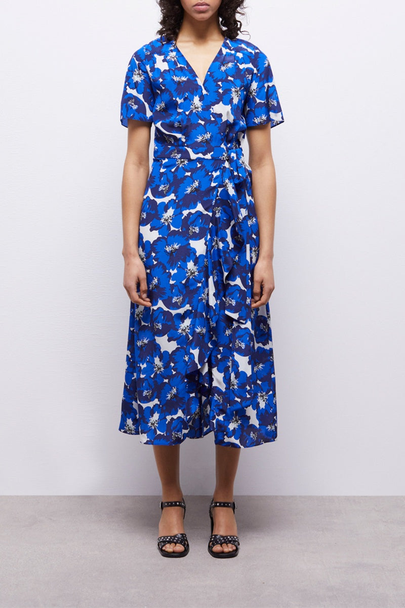 Vestido cruzado de seda - Azul - Mujer