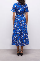Vestido cruzado de seda - Azul - Mujer