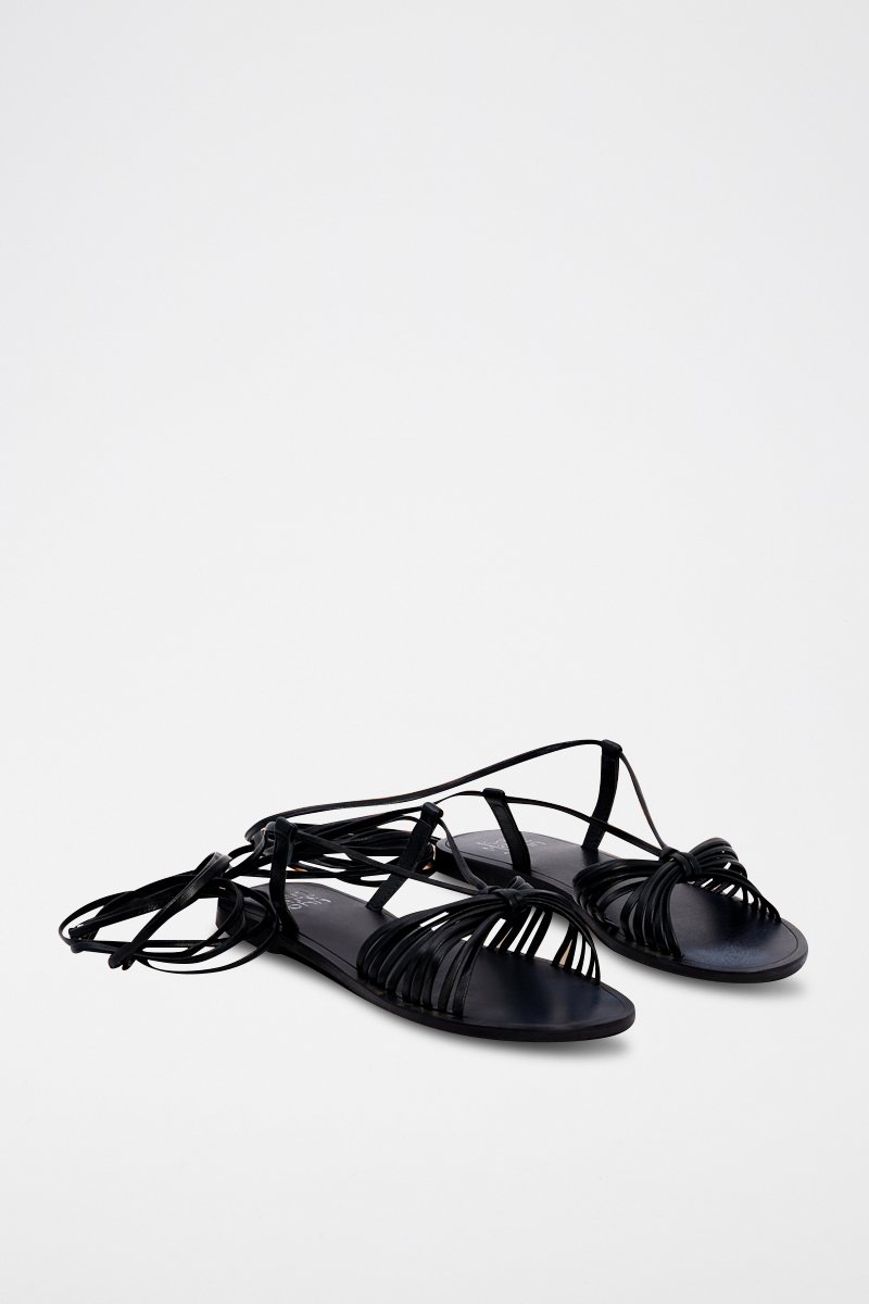 Sheepskin Leather Sandals - Black