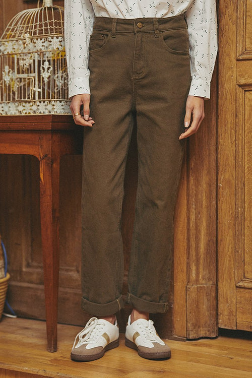 Karl Marc John - Pantalon Droit Taille Haute Pepitte - Kaki