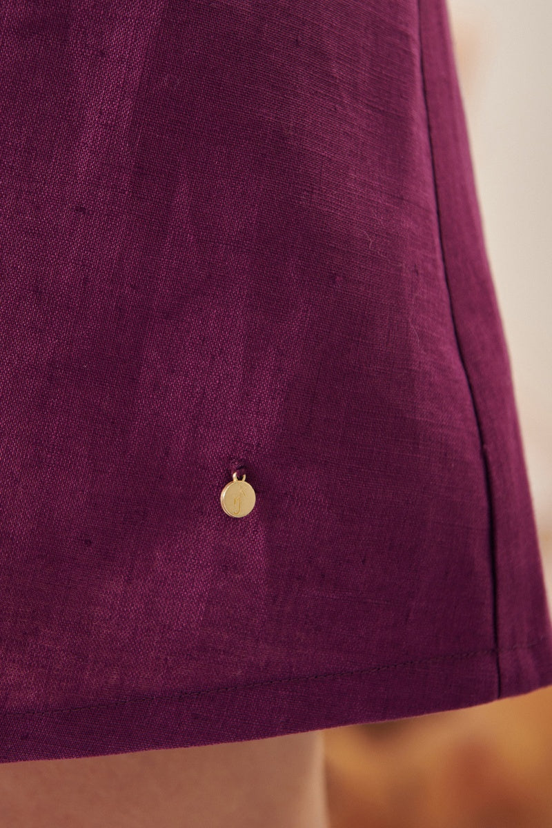 Vestido trapecio de lino - Morado