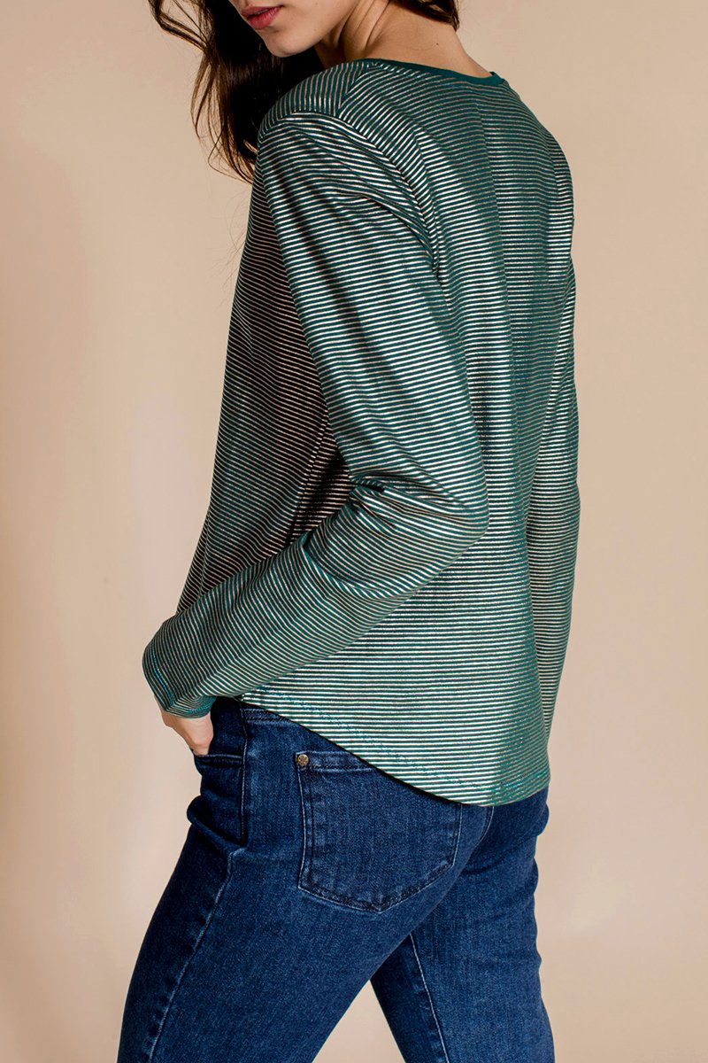 Blouse Rayée Astrid - Bleu Canard Et Argenté