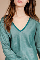 Blouse Rayée Astrid - Bleu Canard Et Argenté