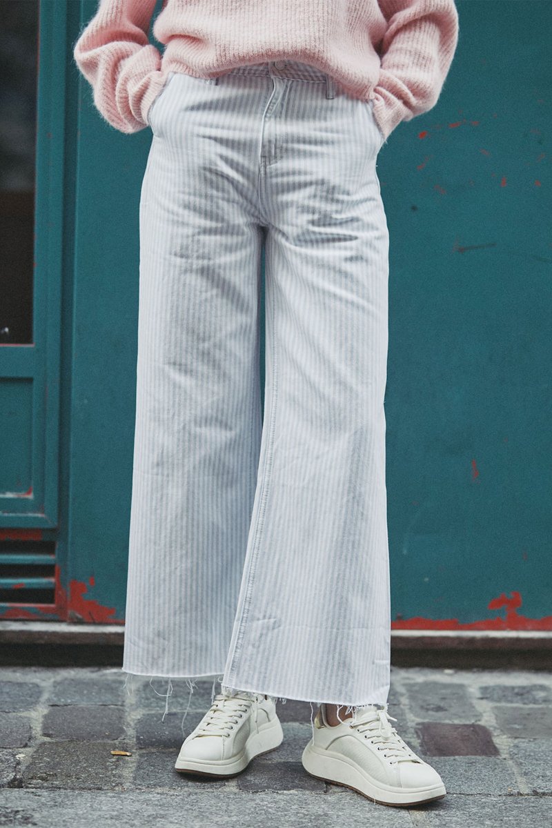 Jean Taille Haute Paulette - Bleu Et Blanc