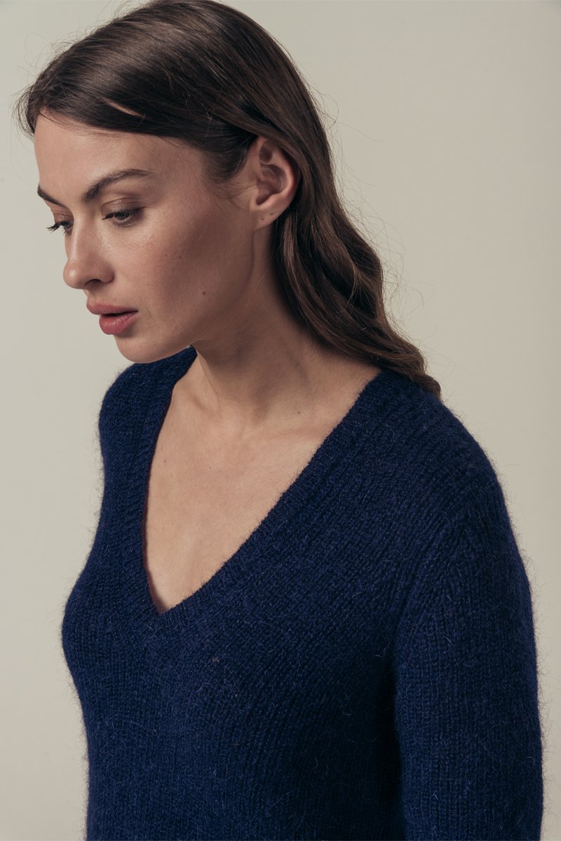 Robe Pull En Mohair Et Laine Richelet - Bleu Marine