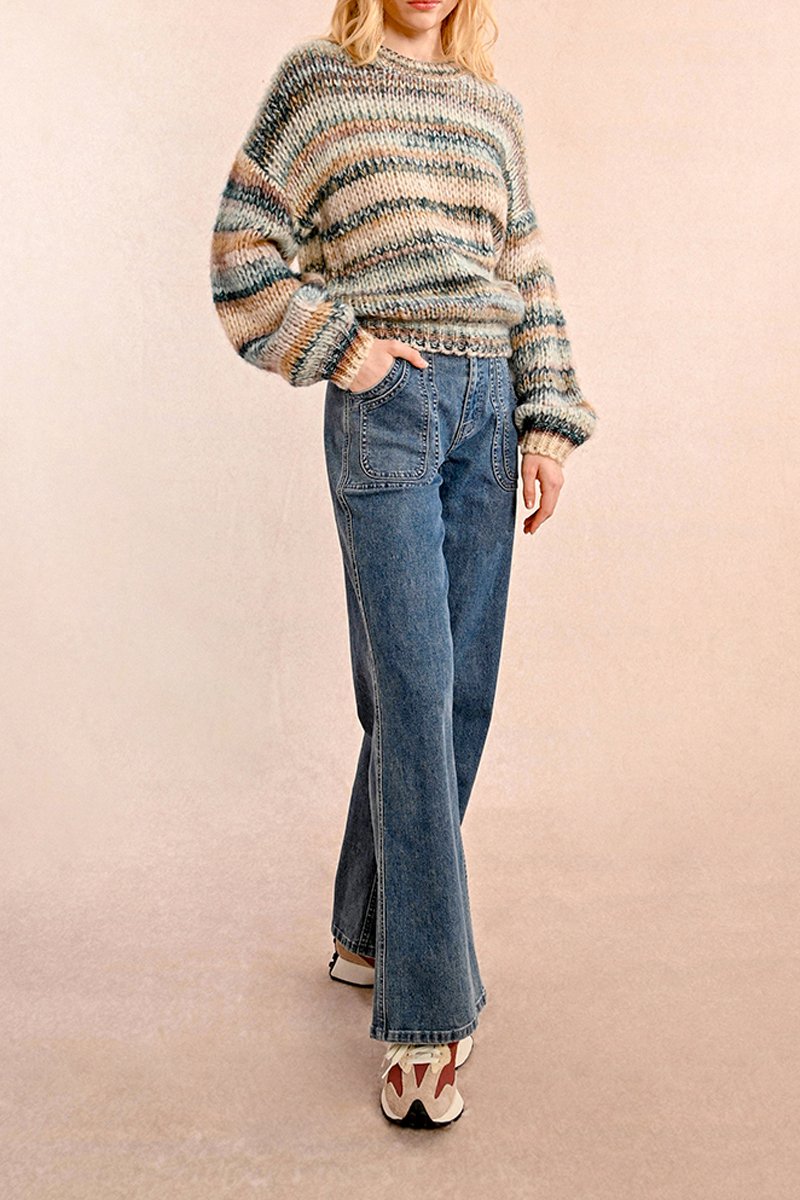 Pull - Beige Et Bleu - Femme