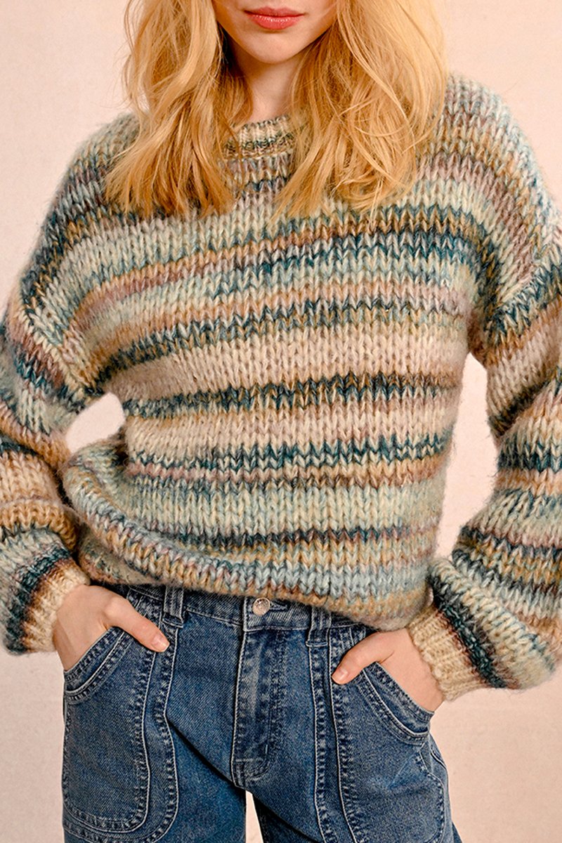 Pull - Beige Et Bleu - Femme