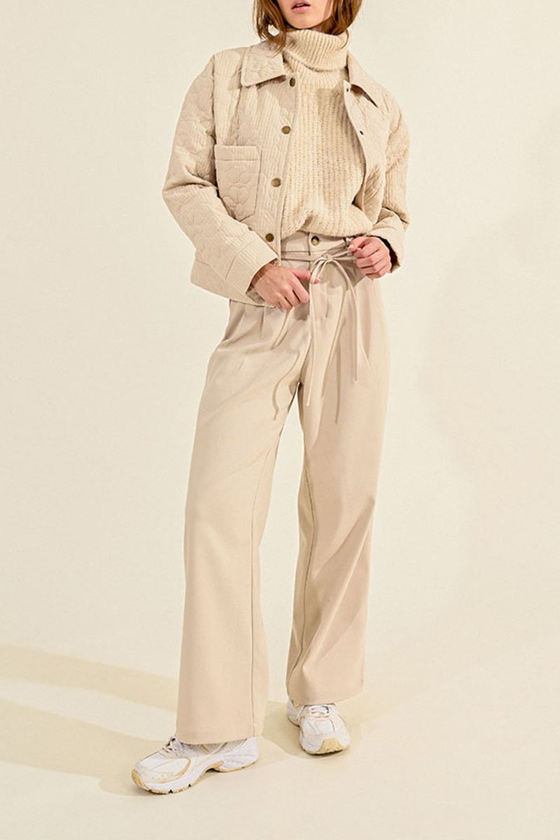 High-waisted trousers - Cream - Molly Bracken - Women's