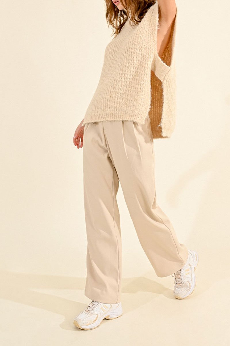 High-waisted trousers - Cream - Molly Bracken - Women's