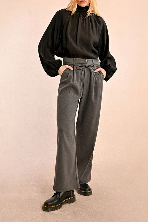 High-Waisted Trousers - Dark Grey - Molly Bracken - Women's