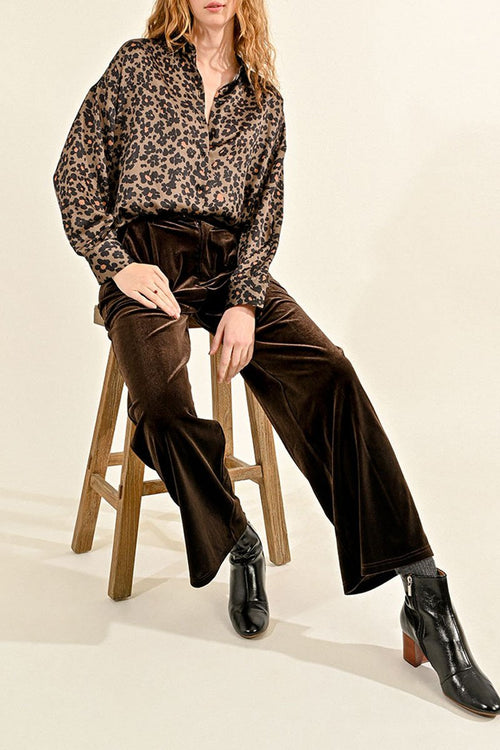 High-Waisted Trousers - Dark Brown - Molly Bracken - Women's