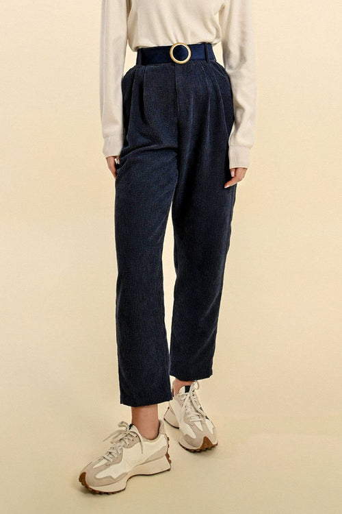 High-waisted trousers - Navy blue - Molly Bracken - Women's
