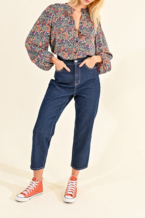 High-waisted 7/8 jeans - Dark Blue - Lili Sidonio - Women's