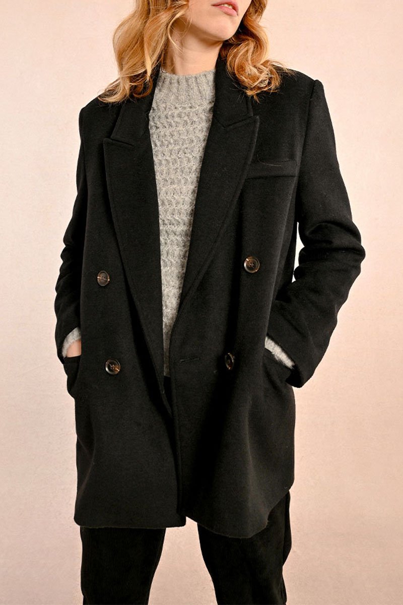 Wool Coat - Black - Molly Bracken - Women's