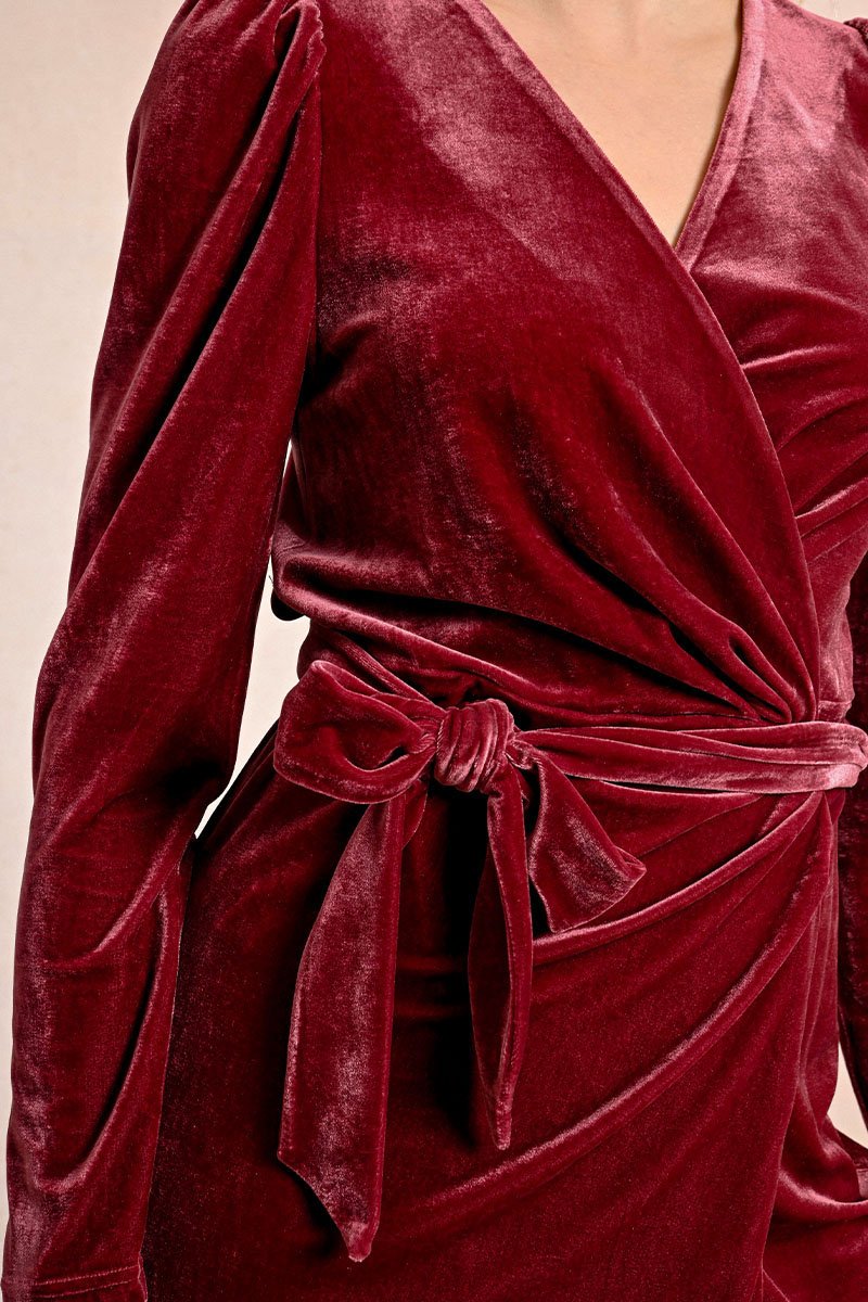 Wrap Dress - Burgundy - Molly Bracken - Women's